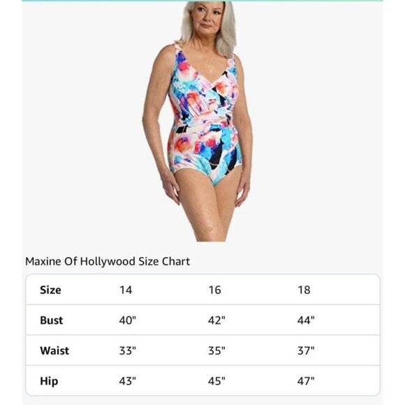 Maxine Shirred‎ Surplice One Piece Swimsuit Illusion Blossoms, Size 16 - Picture 14 of 14